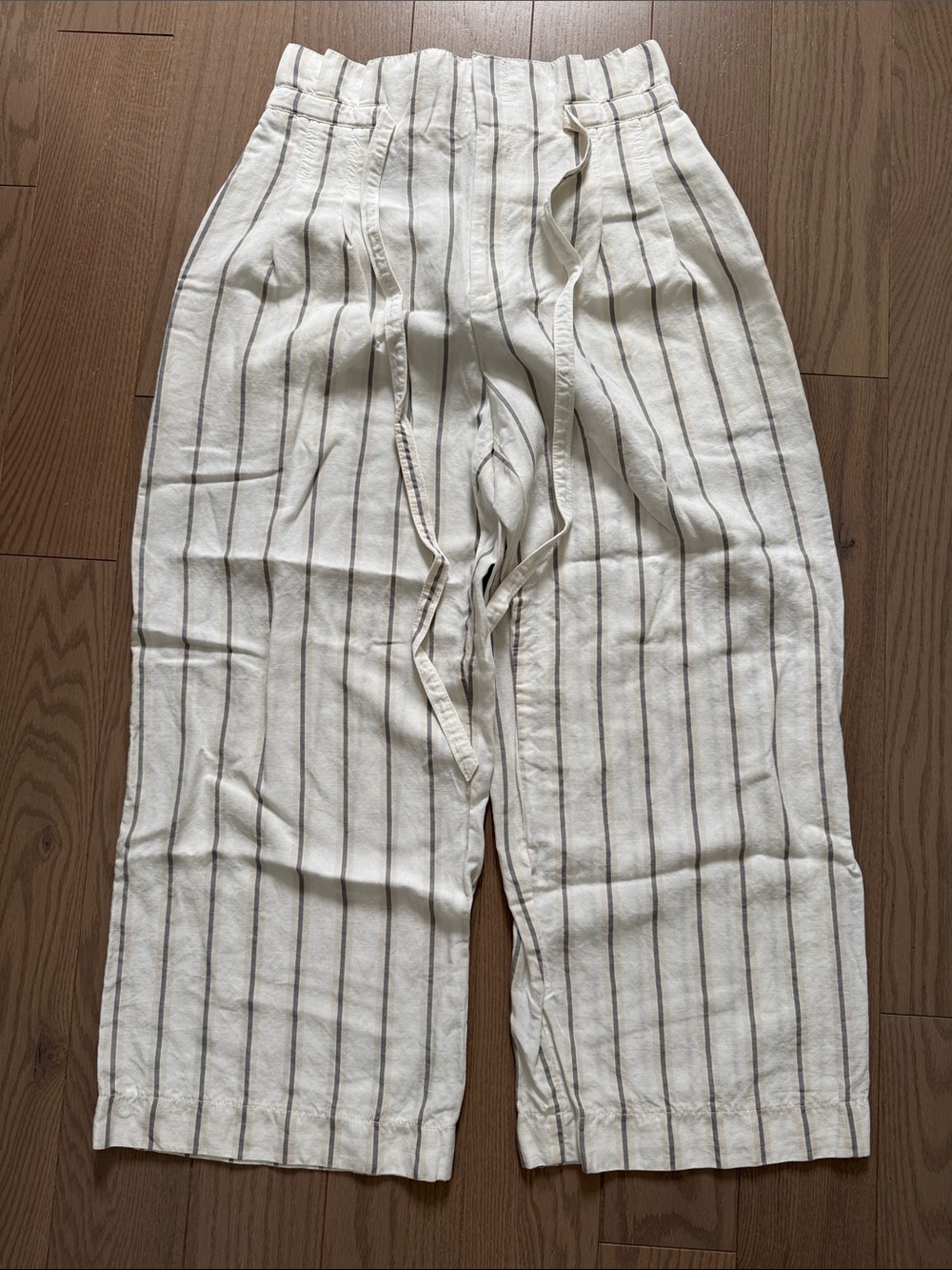 Club Monaco Striped Linen-Blend Wide Leg Pants - Cream & Gray